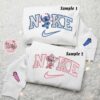 Stitch And Angel Love x Nike Couple Embroidered Shirt, Disney Characters Embroidered Hoodie, Valentine’s Day Embroidered Sweatshirt