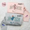 Stitch And Angel Xmas x Nike Couple Embroidered Shirt, Valentine’s Day Embroidered Hoodie, Christmas Embroidered Sweatshirt