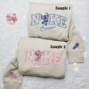 Stitch And Angel x Nike Couple Embroidered Shirt, Disney Characters Embroidered Hoodie, Valentine’s Day Embroidered Sweatshirt