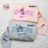 Stitch And Angel x Nike Couple Embroidered Shirt, Halloween Embroidered Hoodie, Valentine’s Day Embroidered Sweatshirt