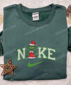Nike x Grinch Girl Santa Embroidered T shirt Christmas Embroidered T shirt Nike Inspired Embroidered T shirt 3