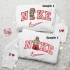 Bluey And Bingo Grinch Cindy Lou x Nike Embroidered Couple Shirt, Cartoon Embroidered Shirt, Christmas Embroidered Hoodie