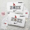 Bluey And Bingo x Nike Xmas Embroidered Couple Shirt, Cartoon Characters Embroidered Shirt, Nike Inspired Embroidered Hoodie