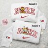 Hello Kitty And Pooh x Nike Embroidered Couple Shirt, Cartoon Embroidered Shirt, Nike Inspired Embroidered Hoodie