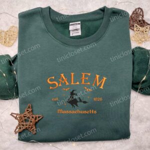 Salem Massachusetts Witch Halloween Embroidered Shirt