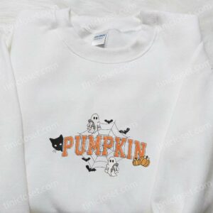 Pumpkin Ghost Spiderweb Halloween Embroidered Shirt