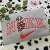Candy Cane Bow Christmas Embroidered Shirt, Christmas Embroidered Sweatshirt, Unique Christmas Gift Ideas